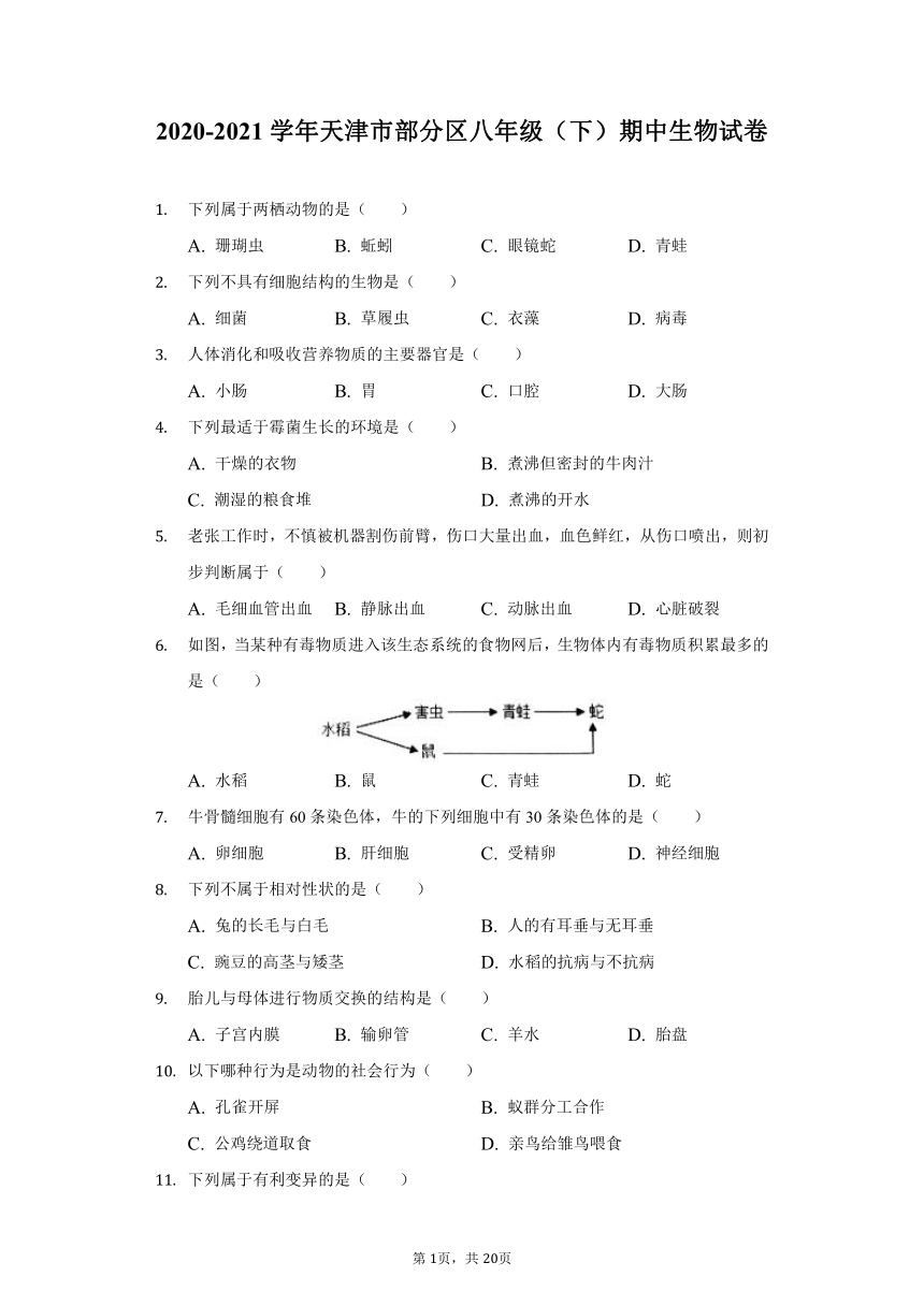 2020-2021学年天津市部分区八年级（下）期中生物试卷（word版含解析）