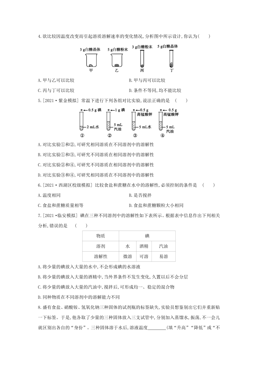 浙教版科学八年级上册同步提优训练：1.5  物质的溶解 第1课时（含解析）