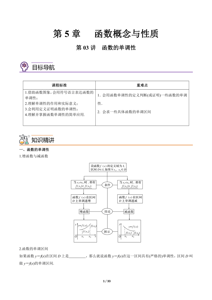 苏教版（2019）高中数学必修第一册 5.3 函数的单调性【导学案教师版】