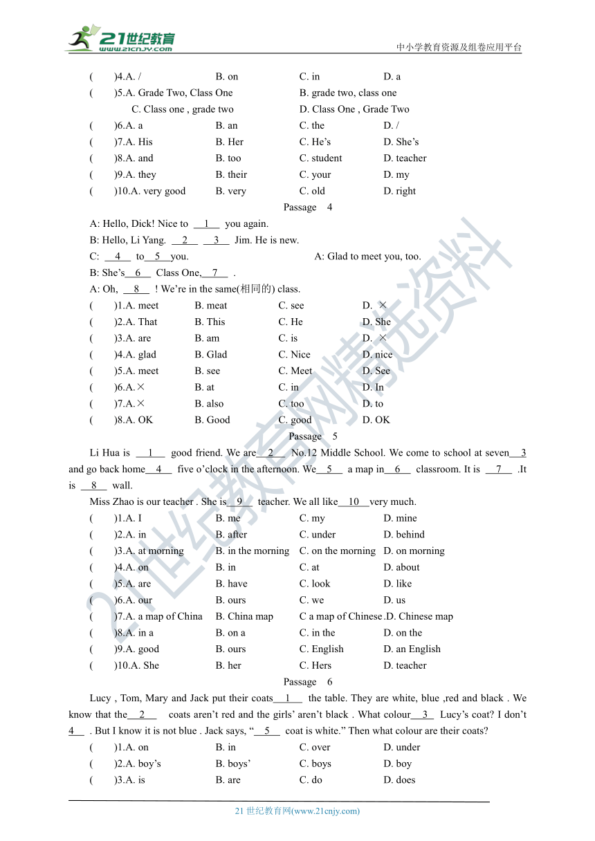 小升初英语通用版 完形填空3复习试卷（含答案及解析）