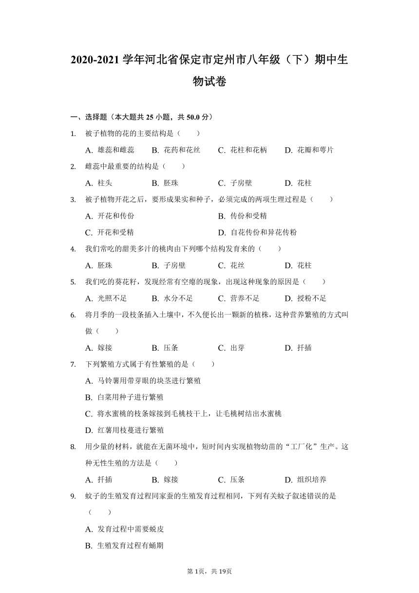 2020-2021学年河北省保定市定州市八年级（下）期中生物试卷（word版 含解析）