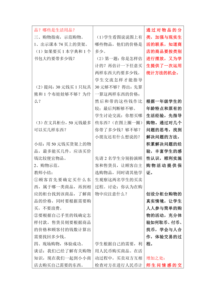 21.【苏教版】数学一年级下册 电子备课教案（表格式） 第五单元 小小商店