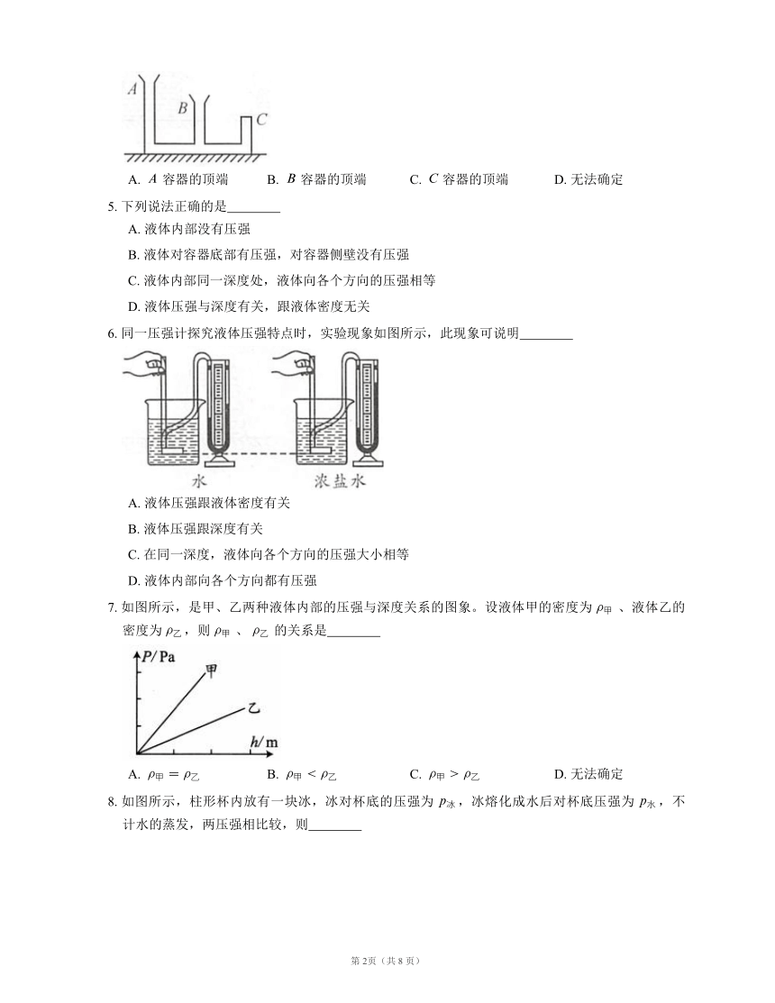 人教版物理八下同步检测附答案9.2 液体的压强