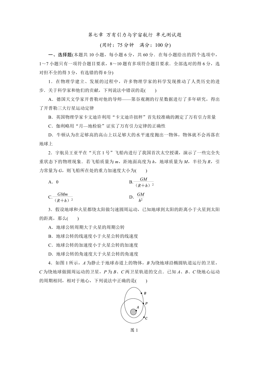 第七章  万有引力与宇宙航行 2 —2020-2021学年【新教材】人教版（2019）高中物理必修第二册期末备考训练（word含答案）