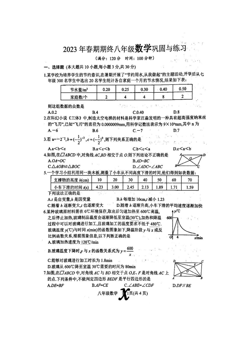 河南省南阳市内乡县2022-2023学年八年级下学期6月期末数学试题（图片版，无答案）