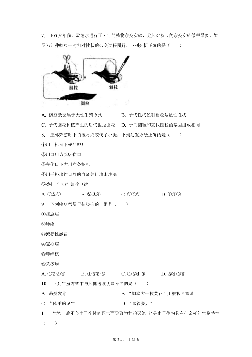 2022-2023学年江西省宜春市高安二中等两校八年级（下）月考生物试卷（3月份）(含解析）