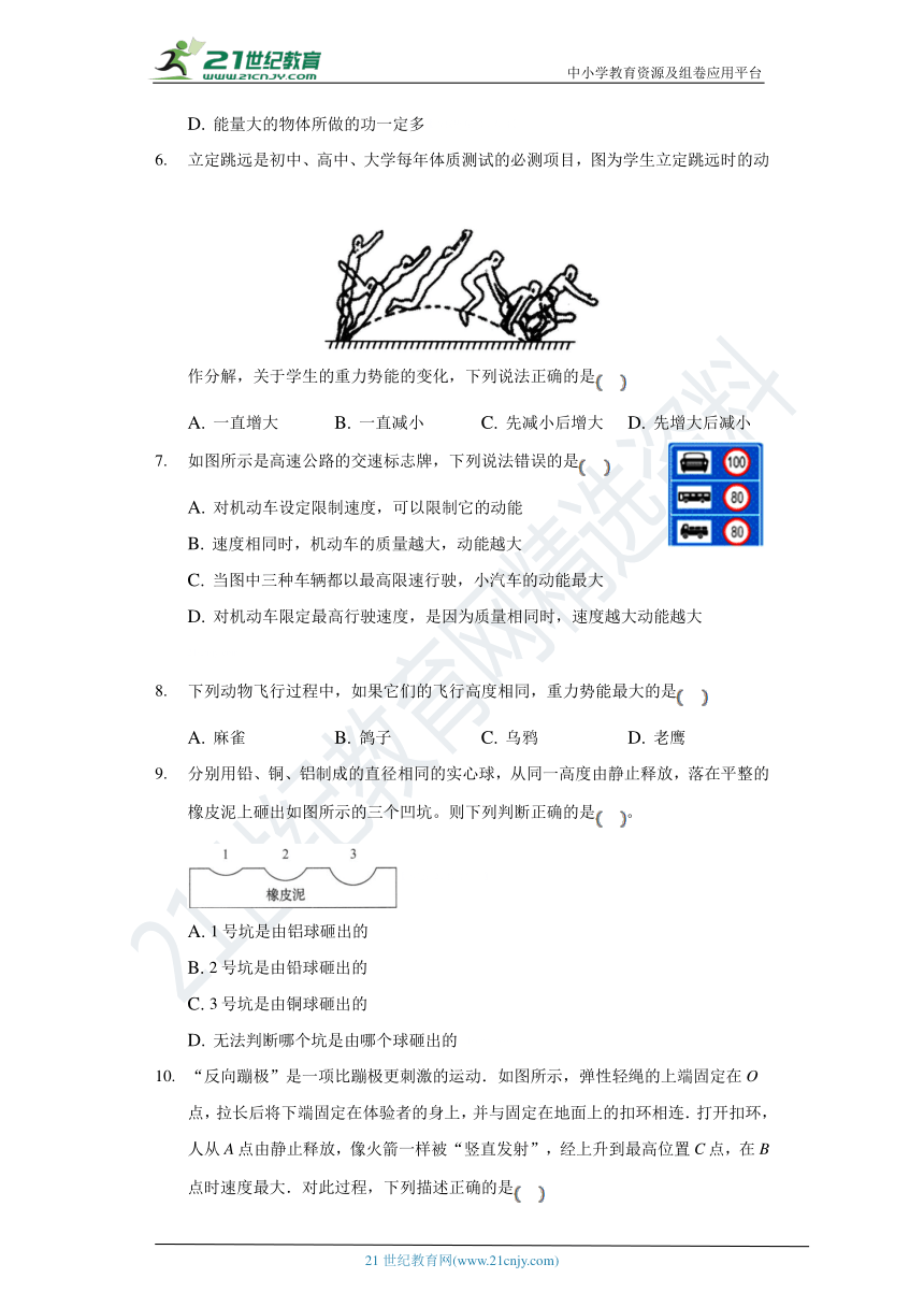 11.3动能和势能同步练习-人教版八年级物理下册（有解析）