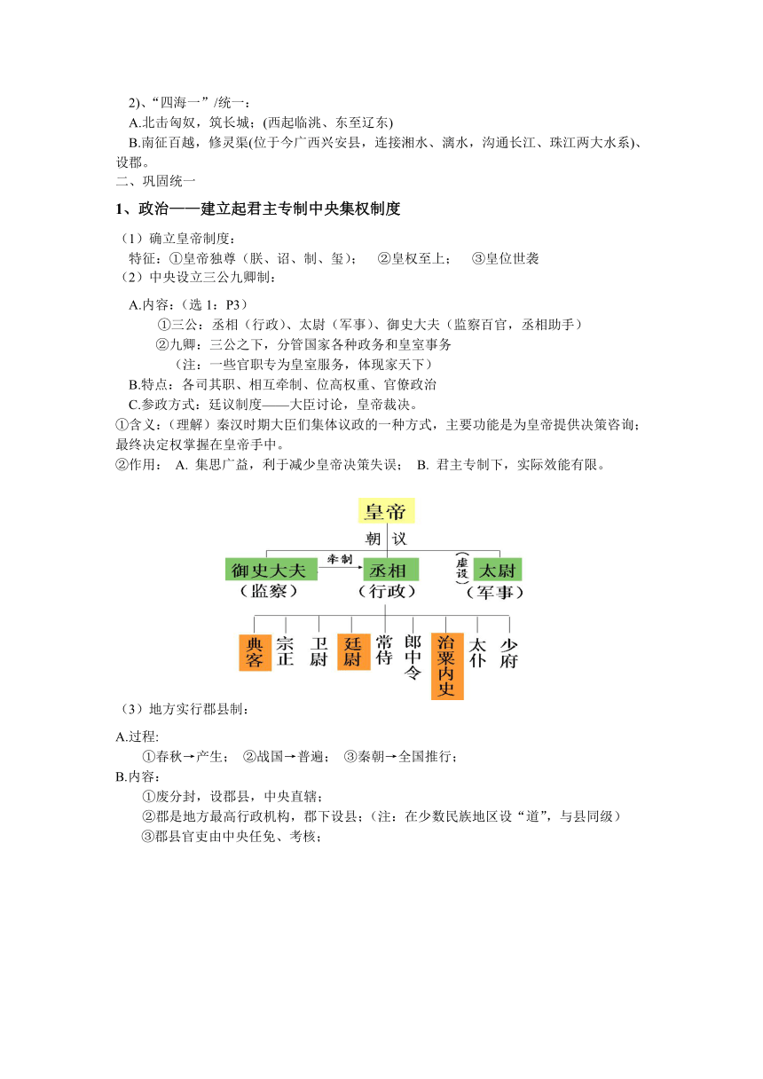 2023-2024年高考一轮复习精品学案--考点03：秦统一多民族封建国家的建立（另配针对训练）