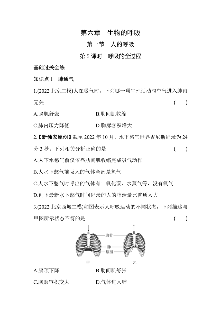 北京课改版生物七年级下册6.1.2 呼吸的全过程同步练习（含解析）