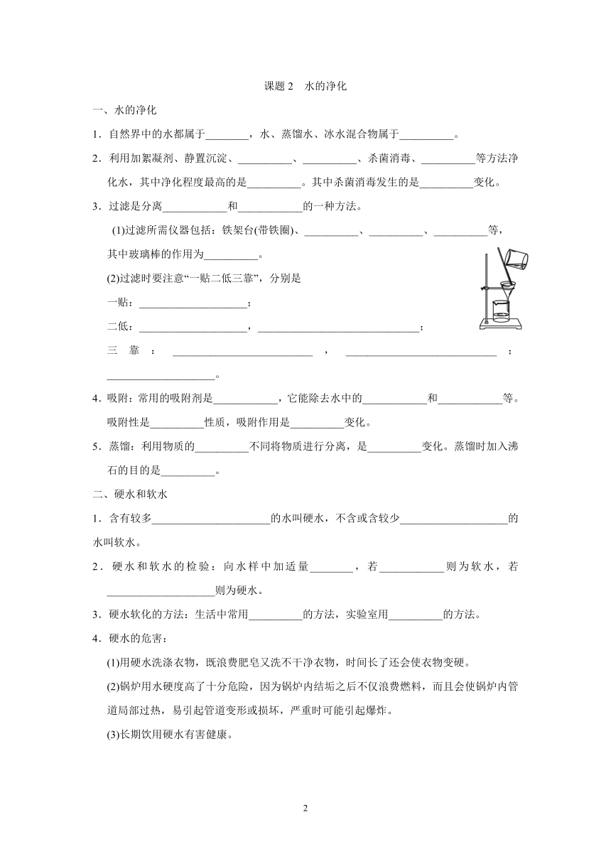 人教版九年级化学上册 第四单元　自然界的水 单元知识点、考点梳理（含答案）