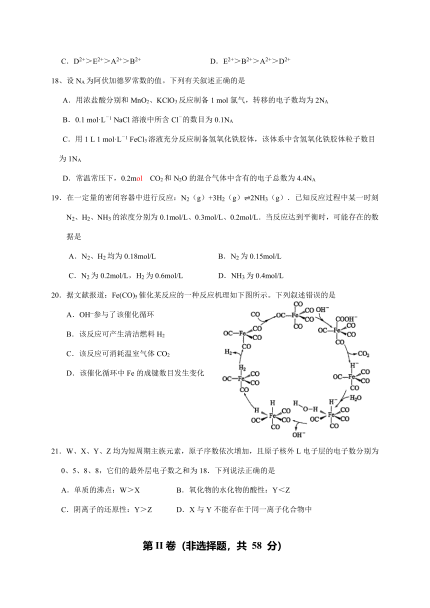 广西桂林市重点中学2020-2021学年高一下学期期中考试化学试题 Word版含答案