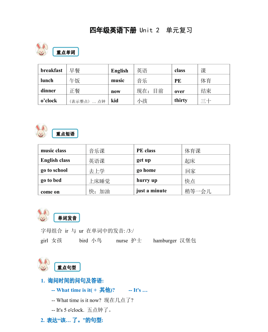 Unit 2 What time is it? 单元复习（含答案）