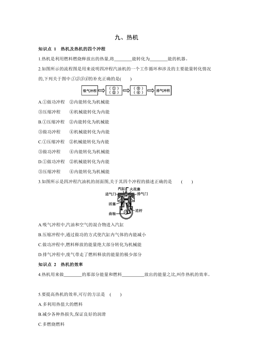 北京课改版物理八年级全一册课时同步作业：7.9热机（有答案）