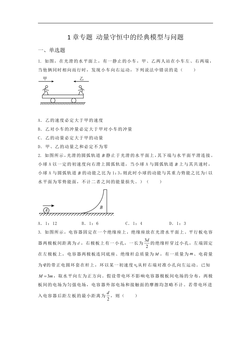 选择性必修第一册物理沪教版1章专题 动量守恒中的经典模型与问题课堂选择题专练（含答案）