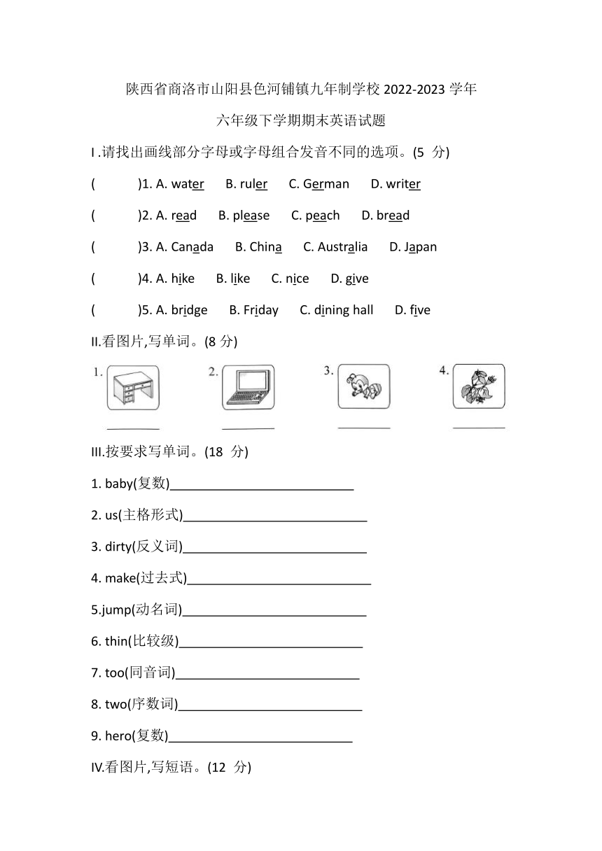 2022-2023学年陕西省商洛市山阳县色河铺镇九年制学校六年级下学期期末英语试题（word版 含答案）