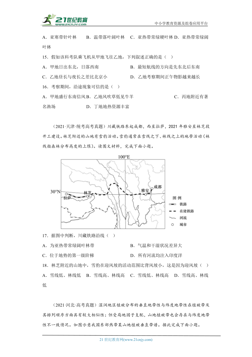 全国各地高考地理三年（2020-2022）真题分类汇编-21（自然地理）自然地理环境的差异性（含解析）