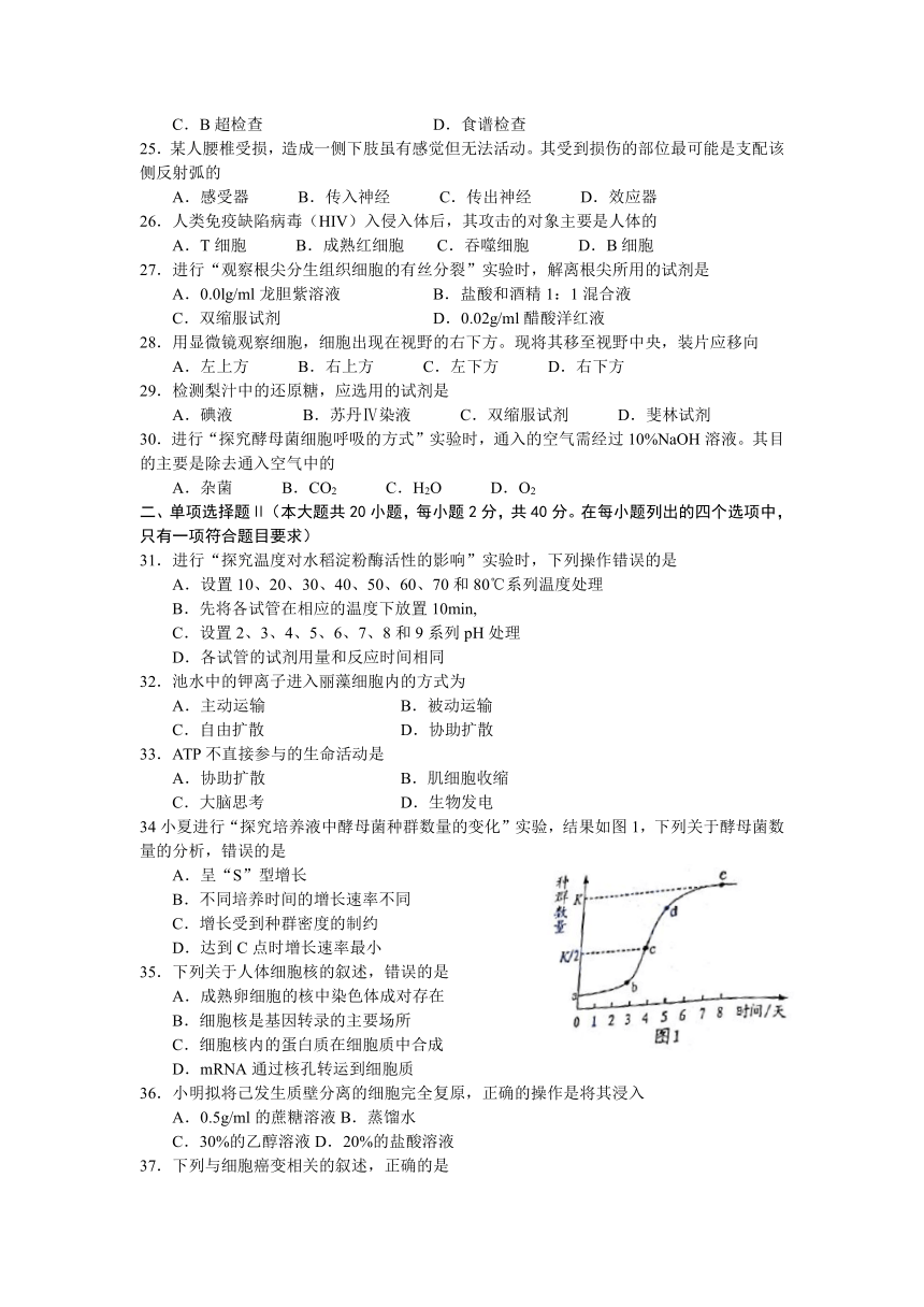 2017年1月广东省普通高中学业水平考试生物试题(Word版，含答案)