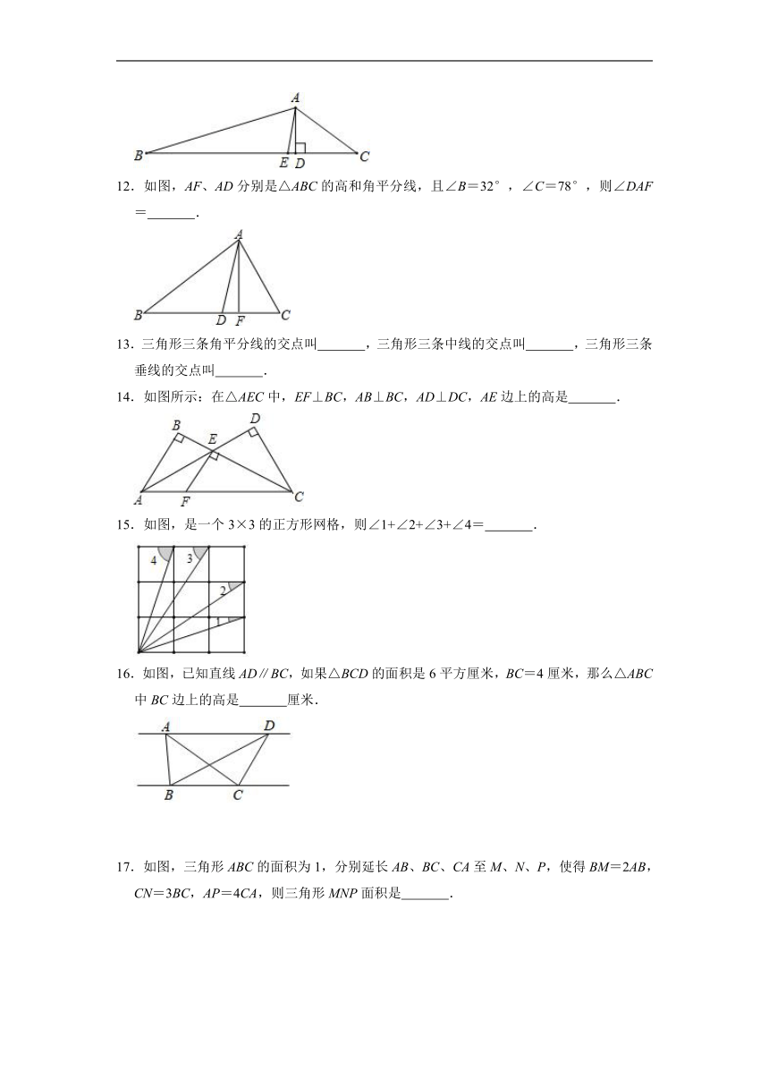 2022-2023学年浙教版八年级数学上册第1章三角形的初步认识 综合练习题（含答案）