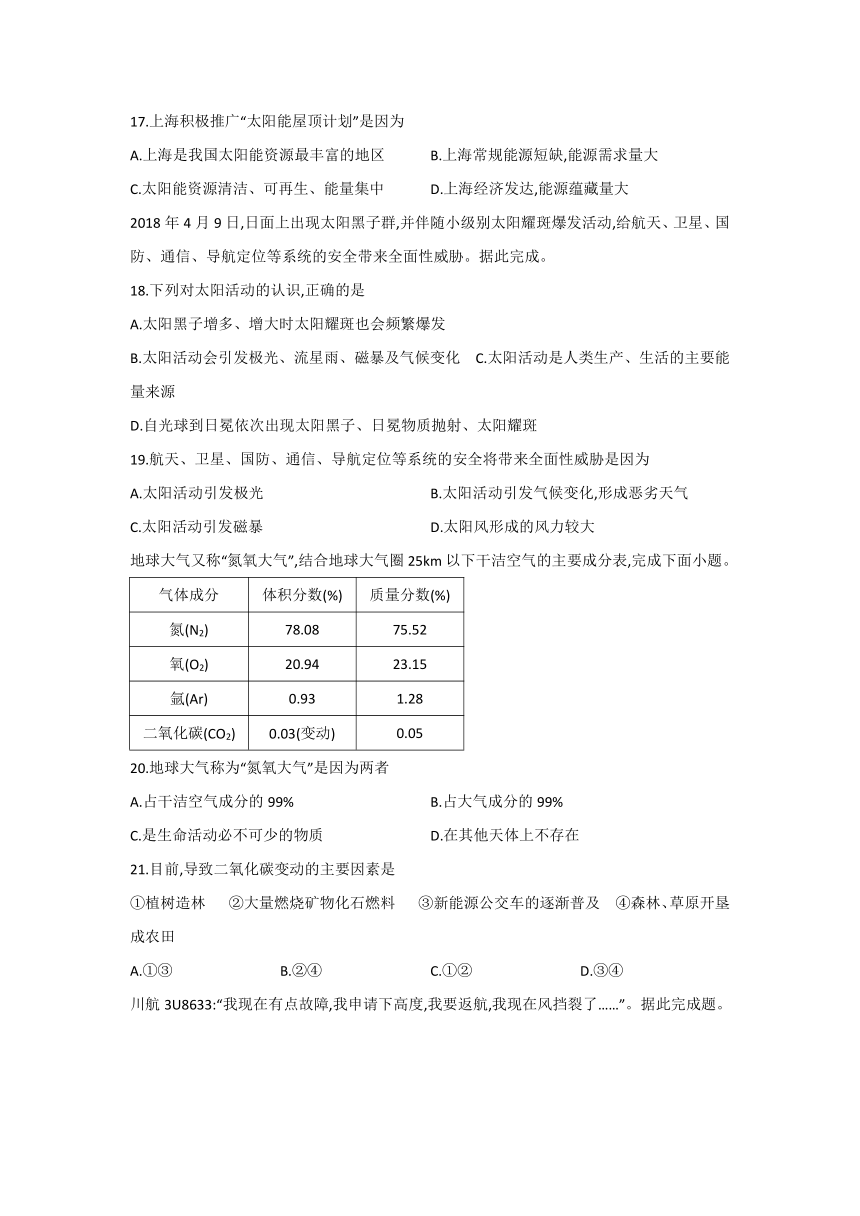 江西省鹰潭市田中2021-2022学年高一上学期期中测试地理试卷（Word版含答案）