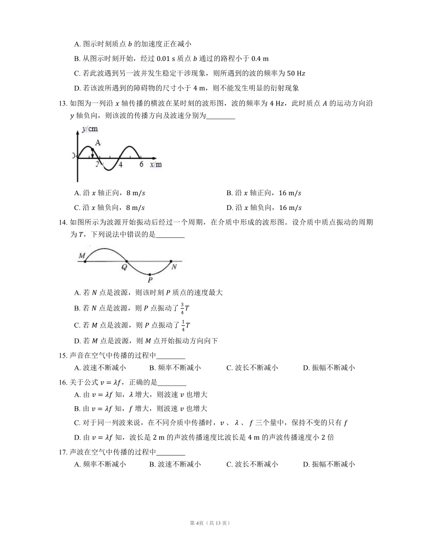 【备战2022】高考物理选择题专题强化训练：横波的图像  波速、波长和频率（周期）的关系