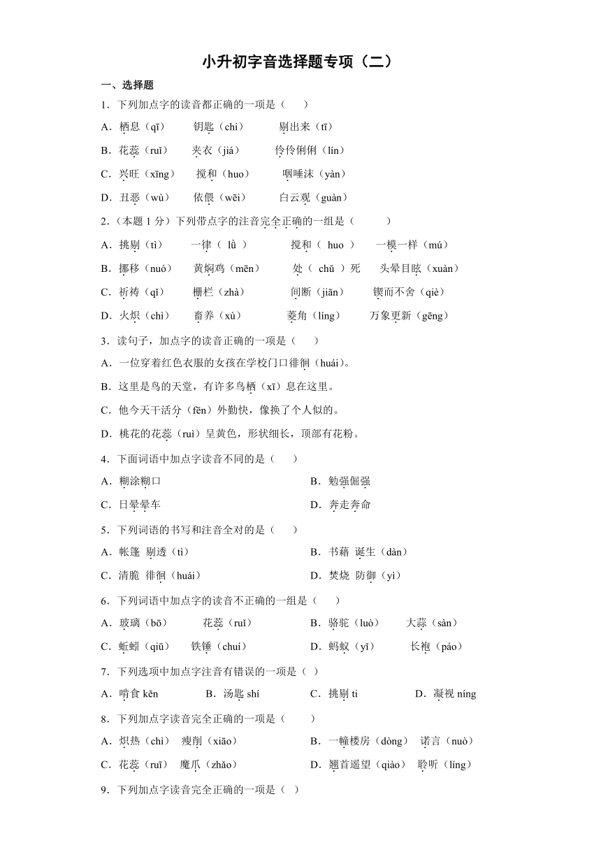 统编版语文六年级下册小升初字音选择题专练（二）（含答案解析）