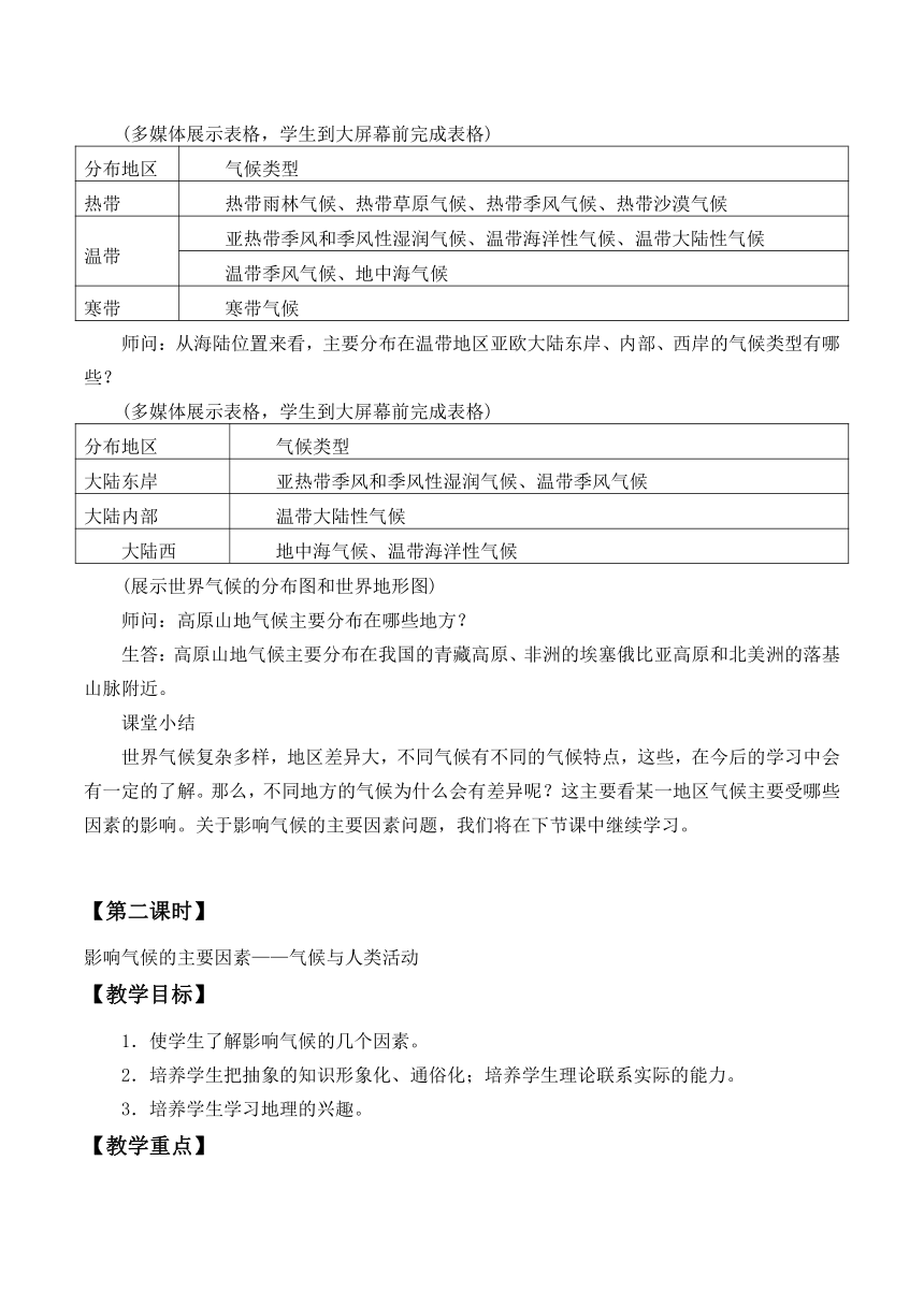 鲁教版（五四制）地理六年级上册 3.4 世界的气候教案