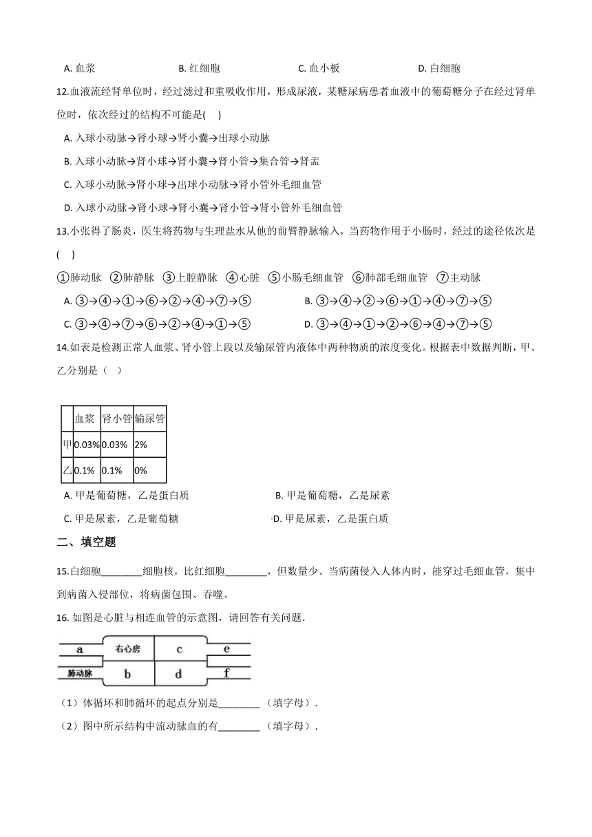 2021年初中（浙教版）科学二轮复习专题07：循环和泌尿 (含解析)