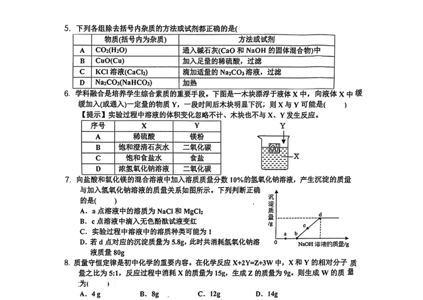2024年四川省达州市中考适应性（二模）考试化学试题（图片版，无答案）