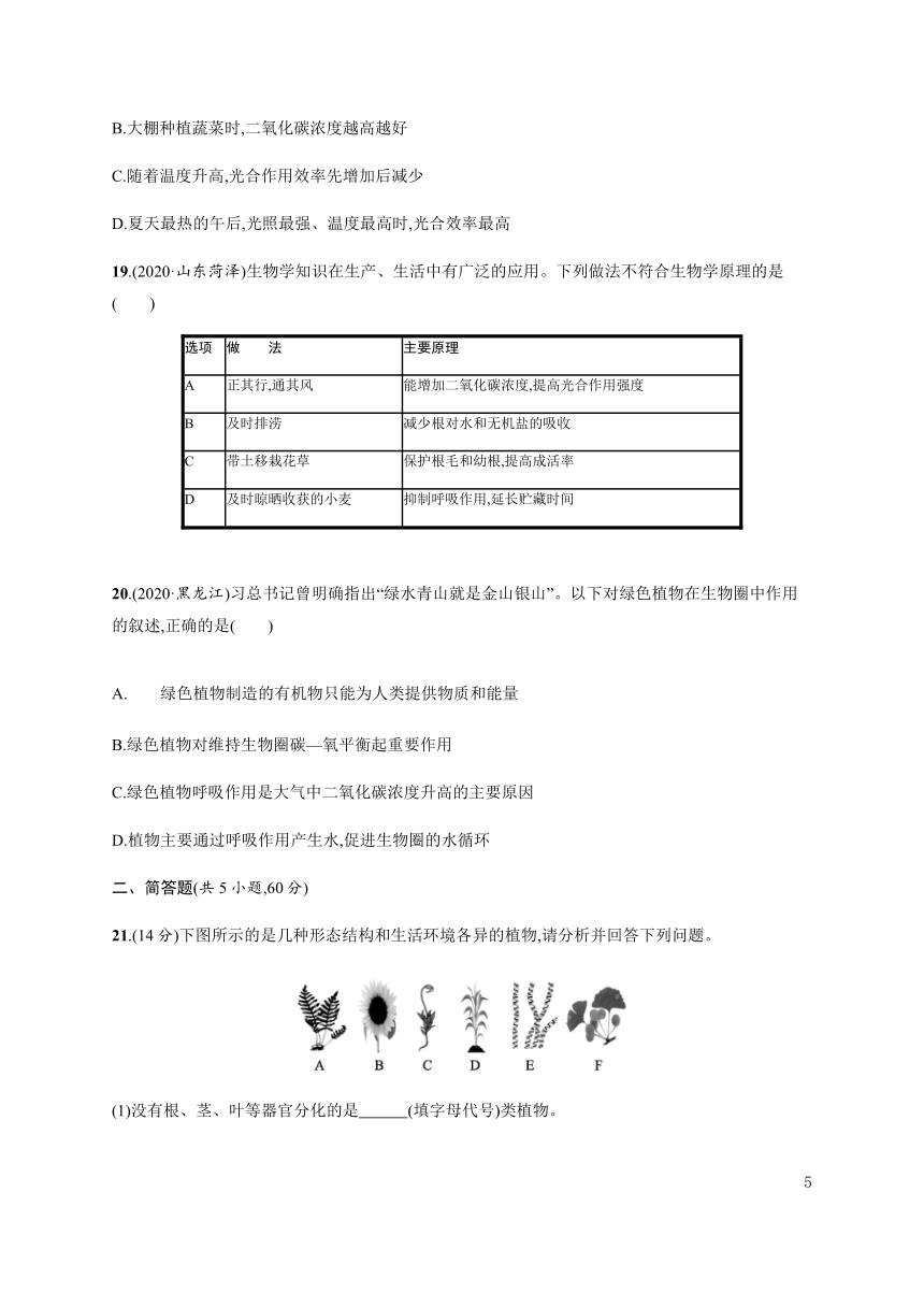 人教版七年级上册生物单元检测(三)：生物圈中的绿色植物（word版含答案）