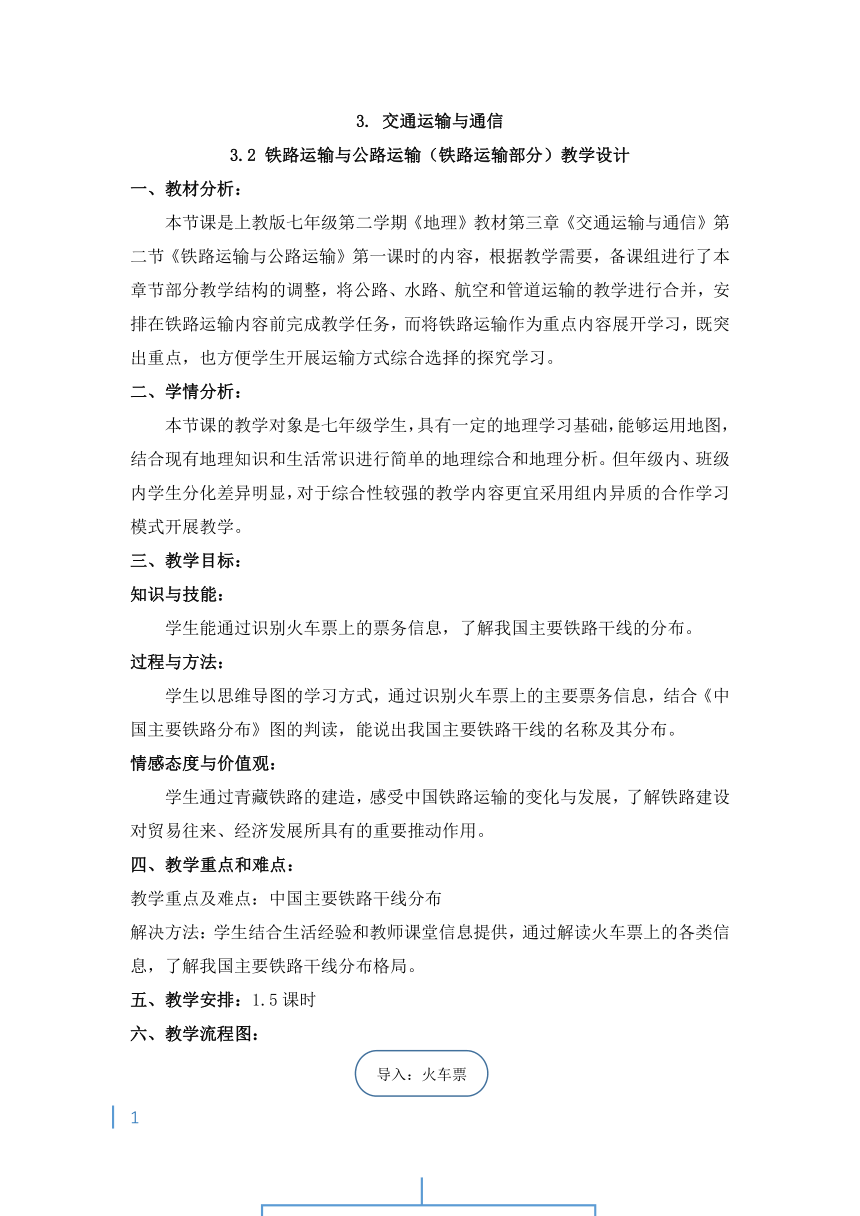 沪教版地理七年级下册 3.2 铁路运输与公路运输 第一课时铁路运输（教案）