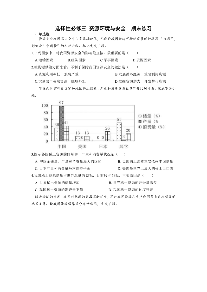 期末总复习练习卷2021-2022学年人教版（2019）高中地理选择性必修三（Word版含答案）