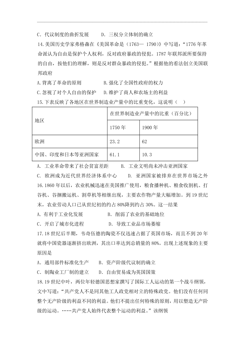 辽宁省大连市重点中学2021-2022学年高二上学期学情反馈（一）历史试题 Word版含答案