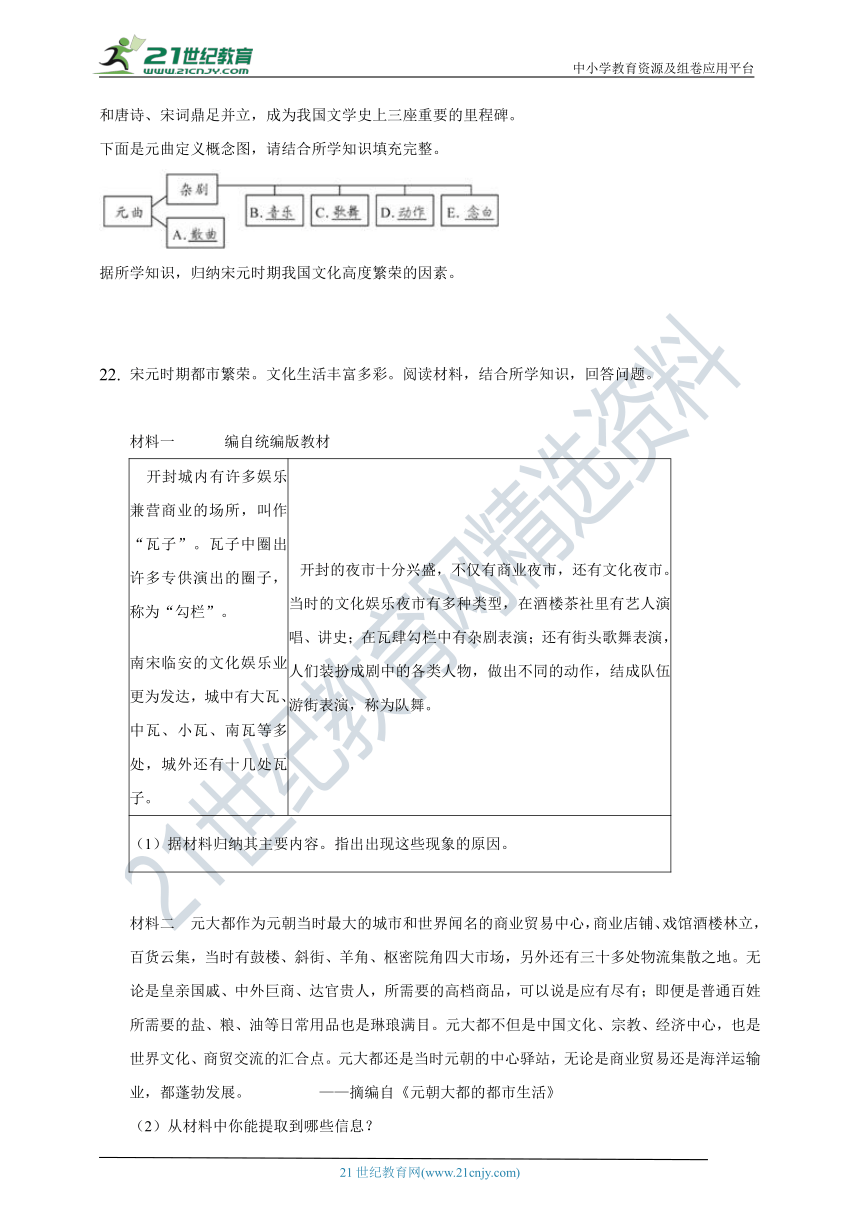 第12课宋元时期的都市和文化   同步练习题（含答案）