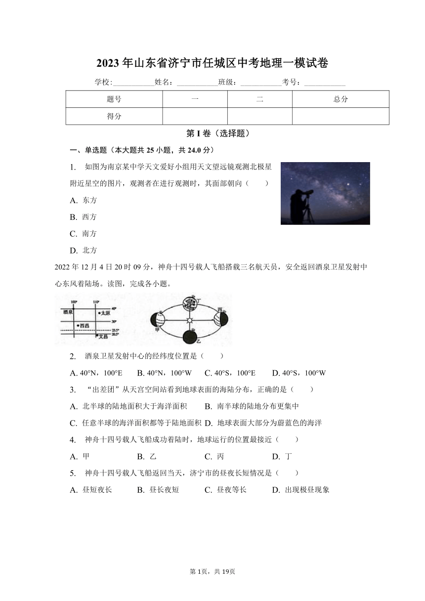 2023年山东省济宁市任城区中考地理一模试卷（含解析）