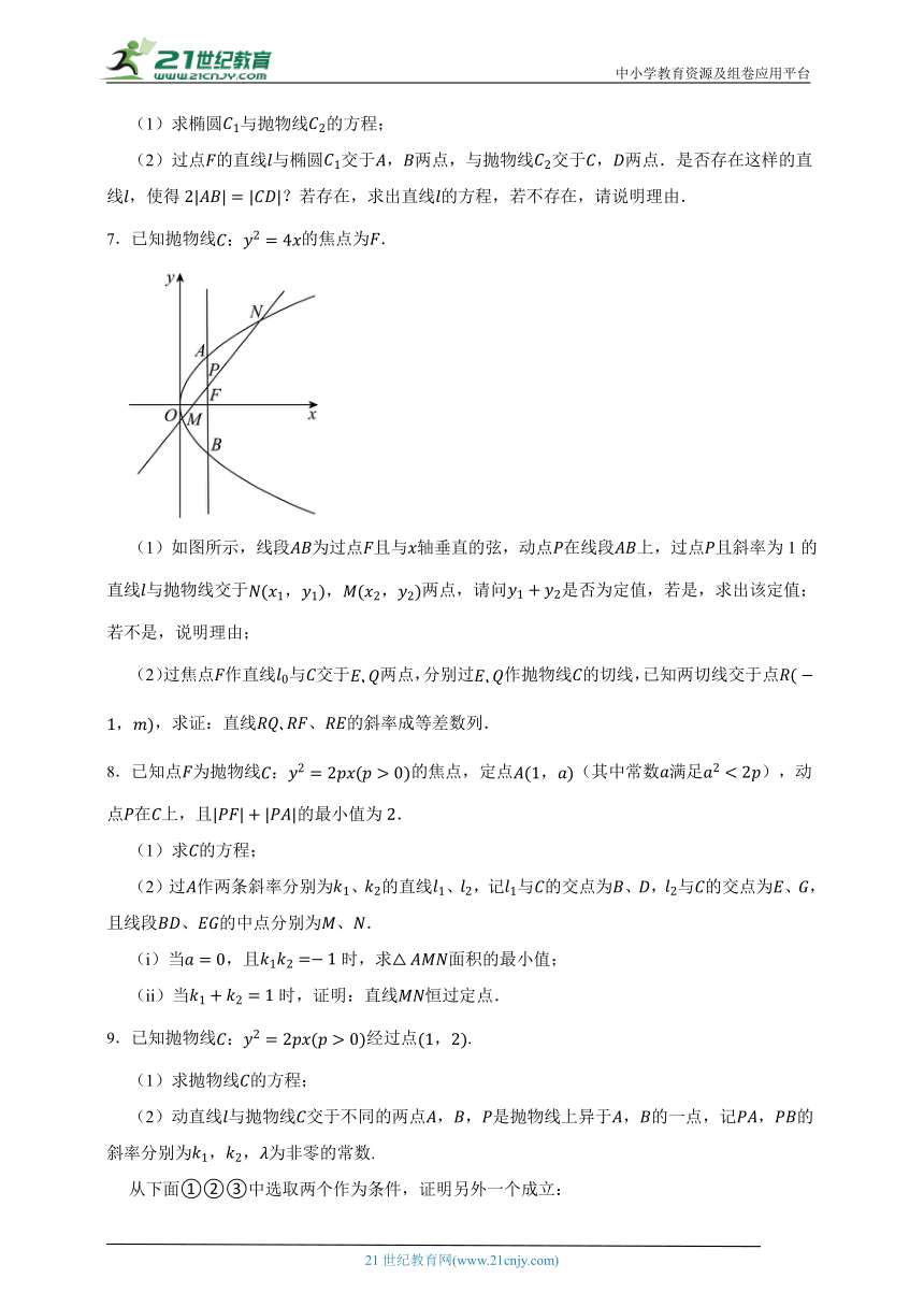 2024年高考数学抛物线知识精讲+大题预测（含答案）