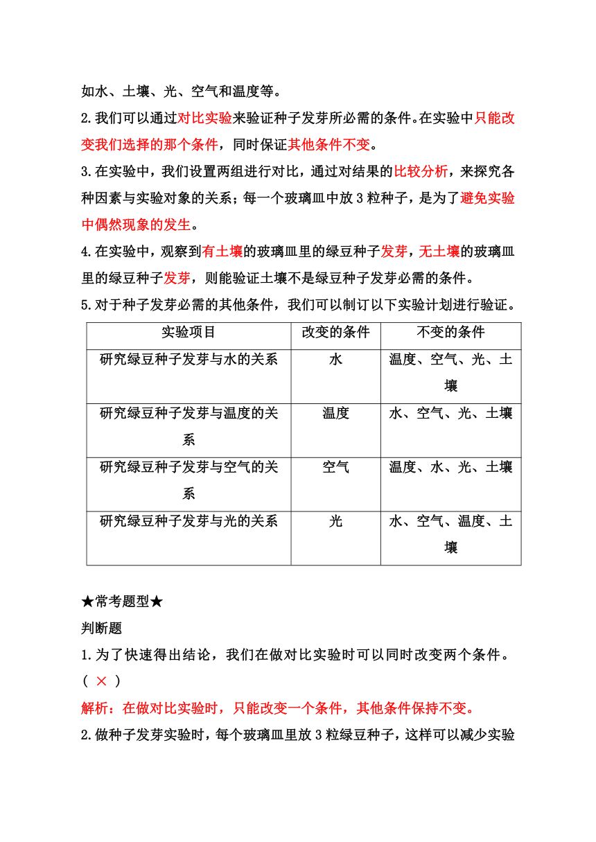 教科版科学五年级下册  第一单元生物与环境知识梳理及精典考题