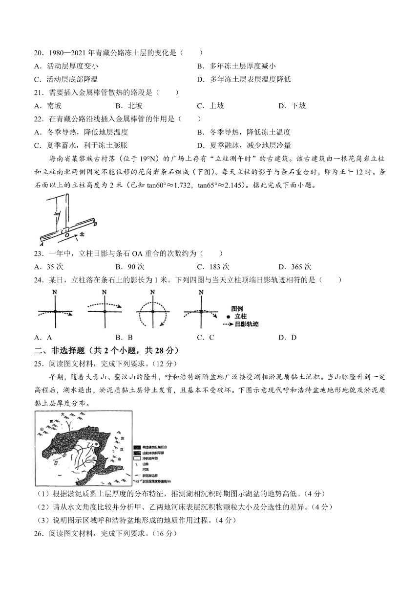 山东省菏泽市鄄城县第一中学2023-2024学年高三下学期4月月考地理试题（含答案解析