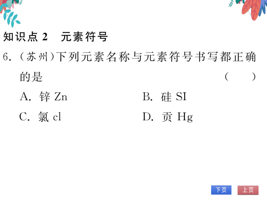 【人教版】化学九年级上册 第三单元 课题3 元素 第1课时 习题课件