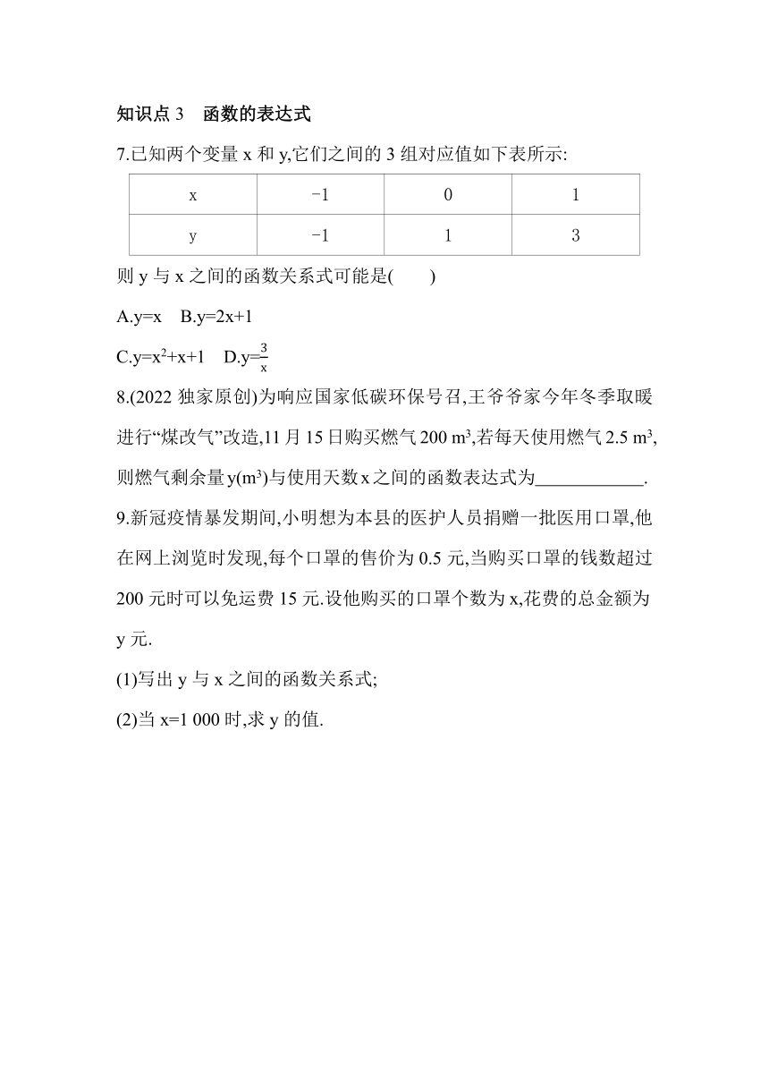 青岛版七年级上册数学5.5 函数的初步认识  同步练习（含解析）
