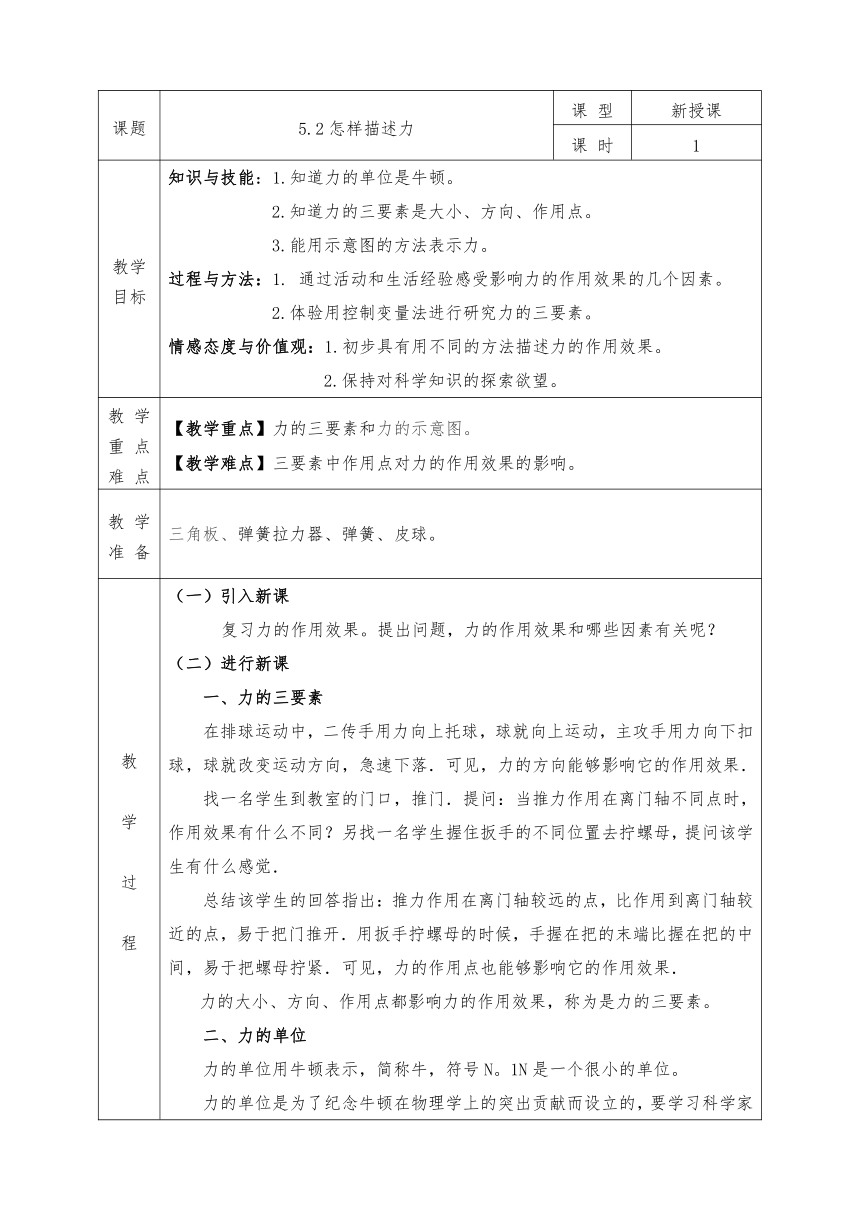 沪科版八年级物理上册教案6.2 怎样描述力