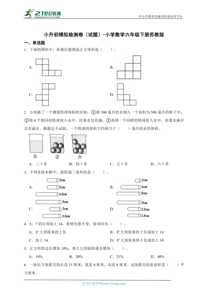 小升初模拟检测卷（试题）-小学数学六年级下册苏教版(含答案)