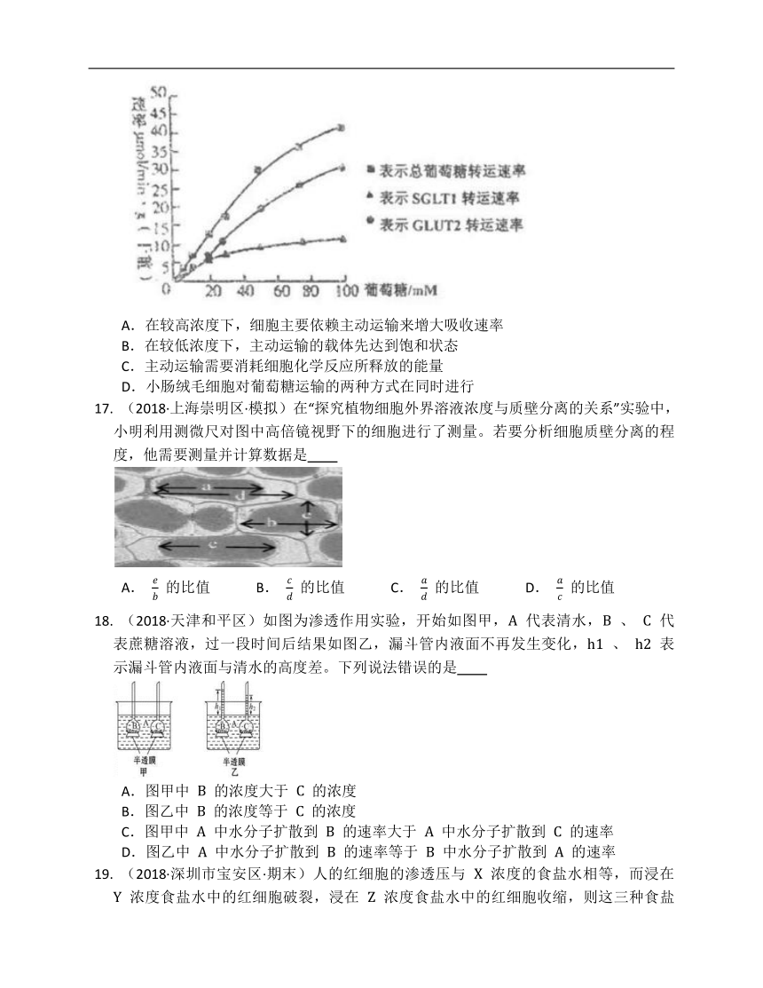 人教版高中生物必修一单元练习第四章细胞的物质输入和输出(附解析）