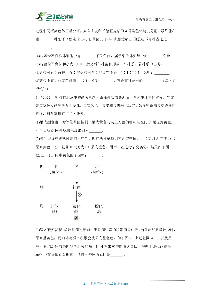 五年2018-2022高考生物真题按知识点分类汇编34-基因的自由组合定律-综合题、实验题（含解析）