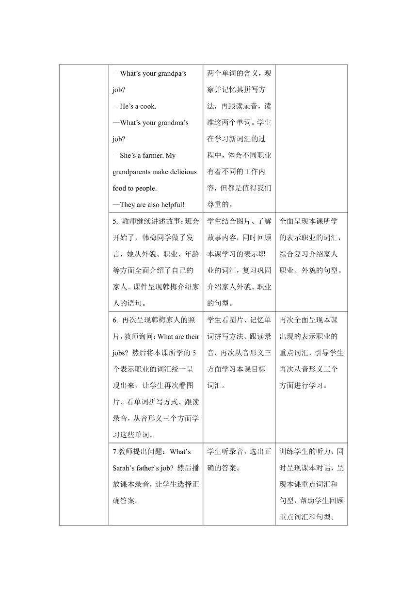 Unit 6 Meet my family! B Let’s learn  表格式教案