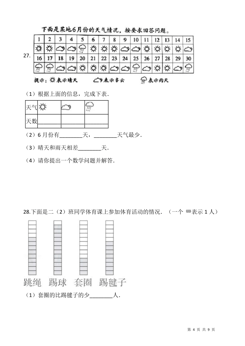 人教版二年级下册数学期末检测卷（十一）含答案