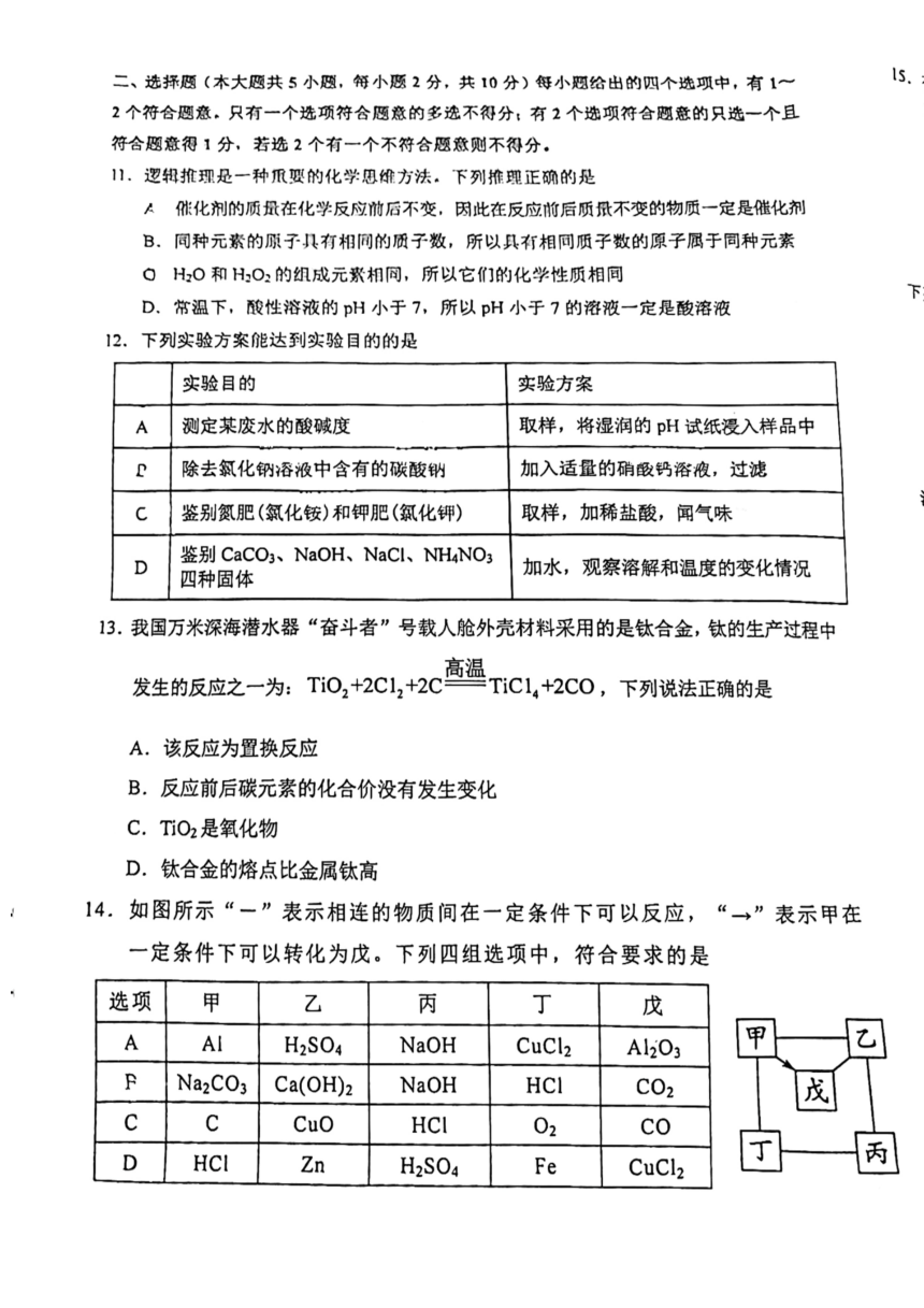 2023年天津市和平区中考三模化学试卷（图片版含答案）