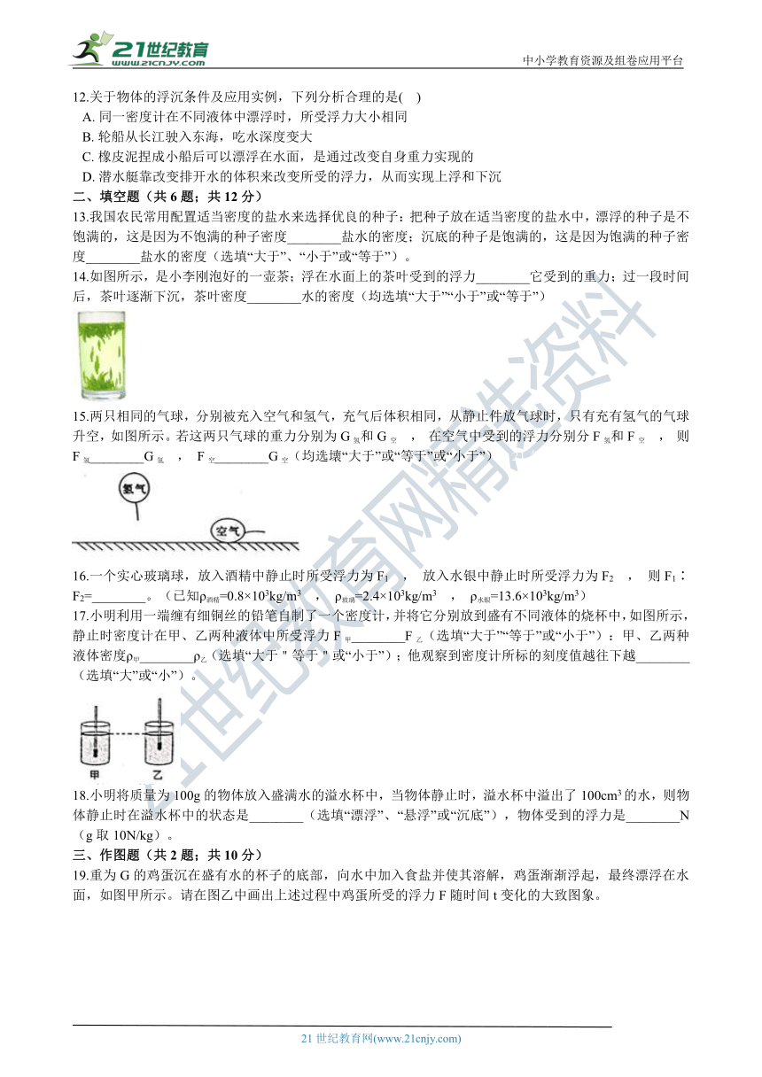 粤沪版物理八年级下学期9.3 研究物体的浮沉条件   同步练习