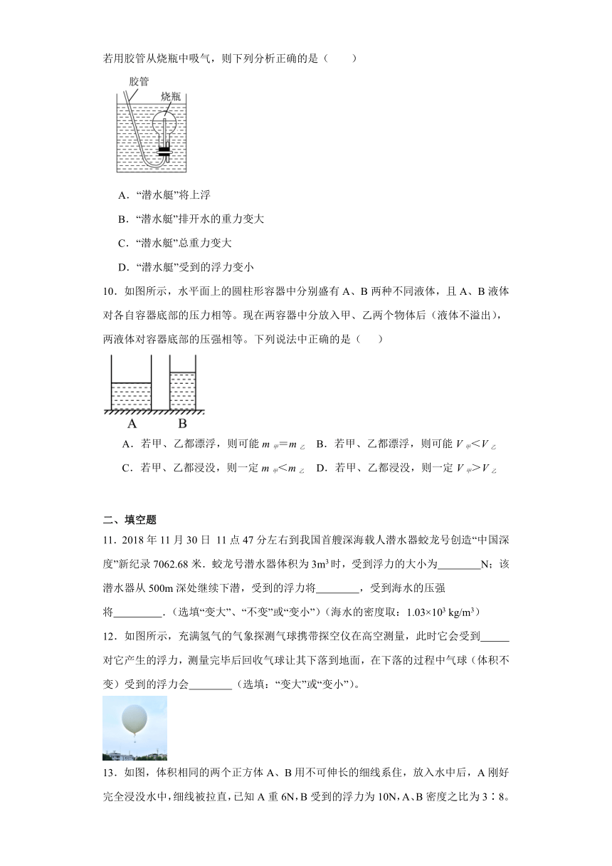 10.3物体的浮沉条件及应用（含答案）  2023-2024学年人教版物理八年级下册