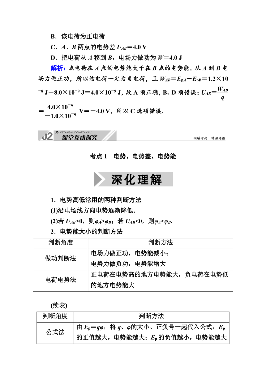 2021高三物理人教版一轮学案  第七单元 第2讲　电场能的性质    Word版含解析