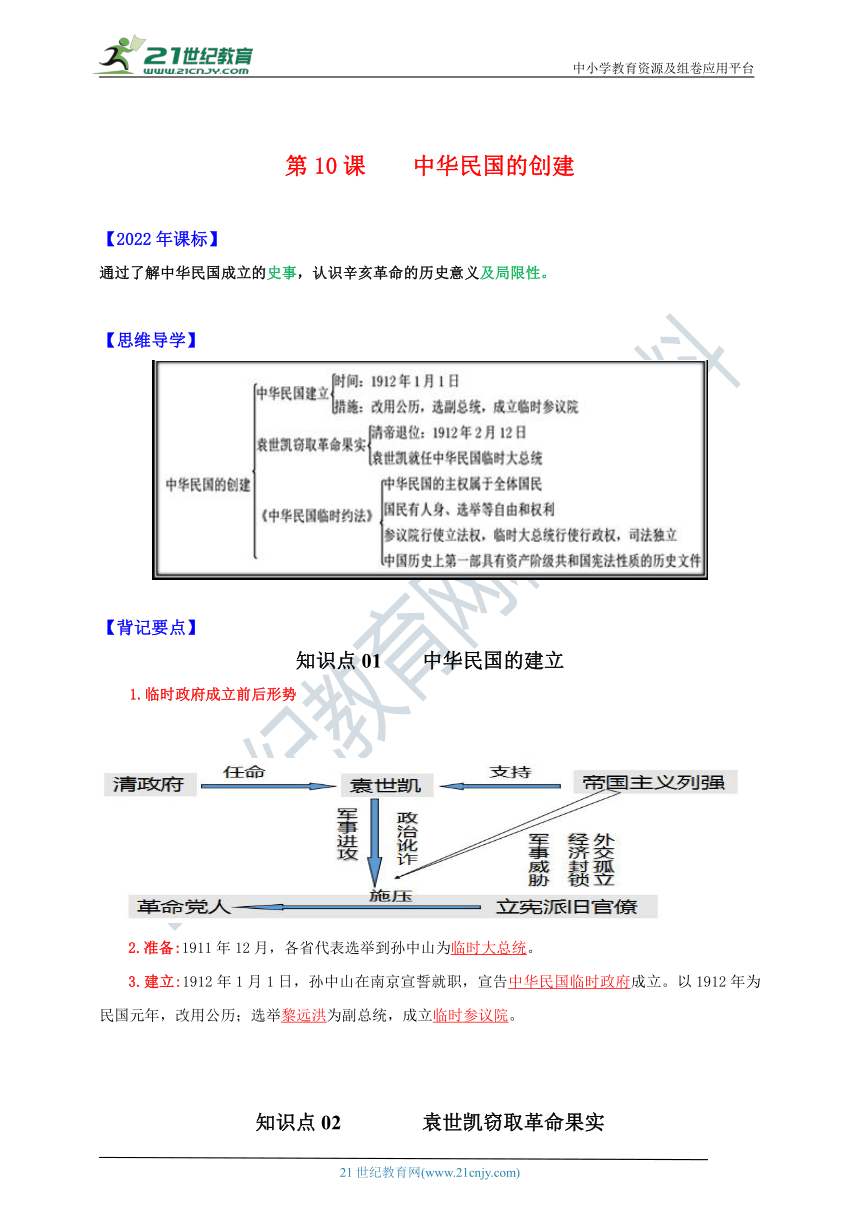 第10课  中华民国的创建【新课标背记要点与三年真题】